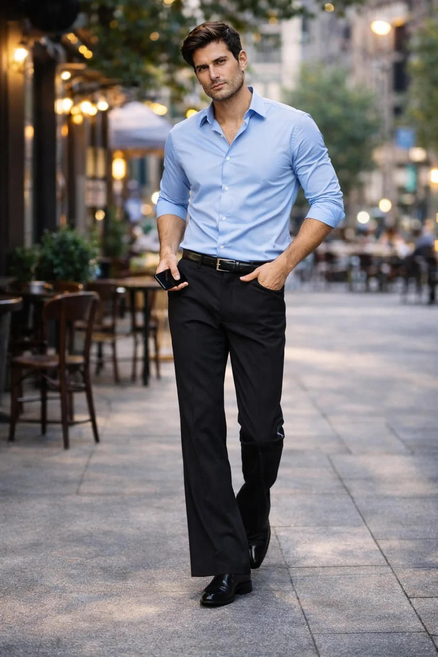 Model wearing the black formal bootcut trousers sold by SITASONI